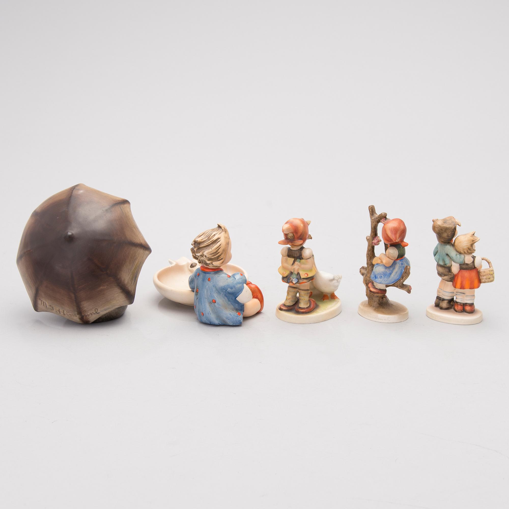 Five porcelain figurines from M.I. Hummel, Goebel, Germany 1950s-1970s.