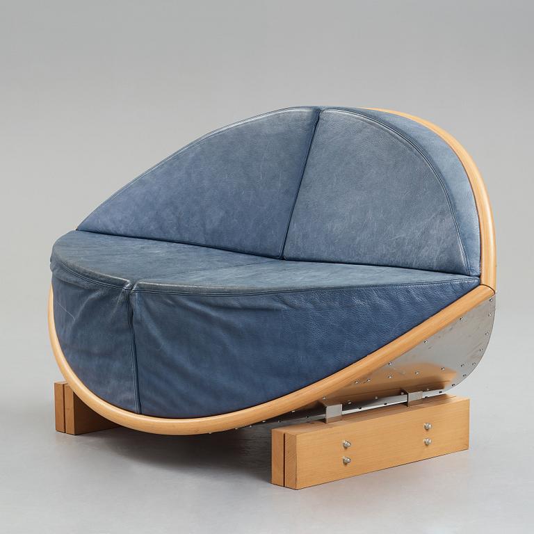 Sigurdur Gustafsson, SIGURDUR GUSTAFSSON, a "Keflavik", beech, steel and leather sofa, Källemo, Sweden post 2000.