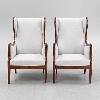 Frits Henningsen, attributed, a pair of wing back easy chairs, Denmark.