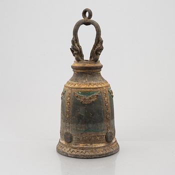 A Burmese bronze temple bell, probably 19th century.