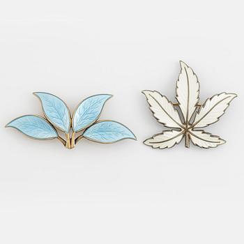 Two silver and enamel brooches, one by David Andersen, Norway.