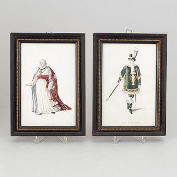 A set of twelwe hand-coloured litographs of Swedish chivalric orders by Adolf Ulrik Schützercrantz.