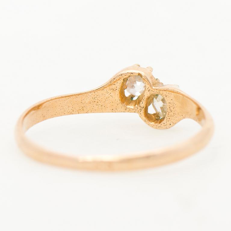 RING, gammalslipade diamanter, 14K (56) guld. Ryssland.