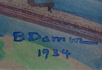 OKÄND KONSTNÄR, blandteknik på pappannå, sign B. Damm o dat 1934.