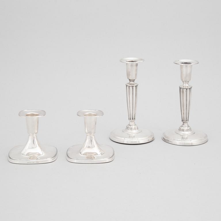 Ljusstakar, 2+2 st, silver, Tore Eldh, Cesons Göteborg 1965, samt CG Hallberg, Stockholm 1961.