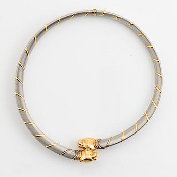 An 18K gold and steel Cartier "Panthère" necklace.