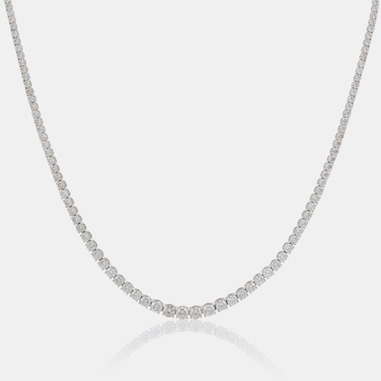 A diamond necklace, 24.86 ct in total. Quality circa I-K/VS.