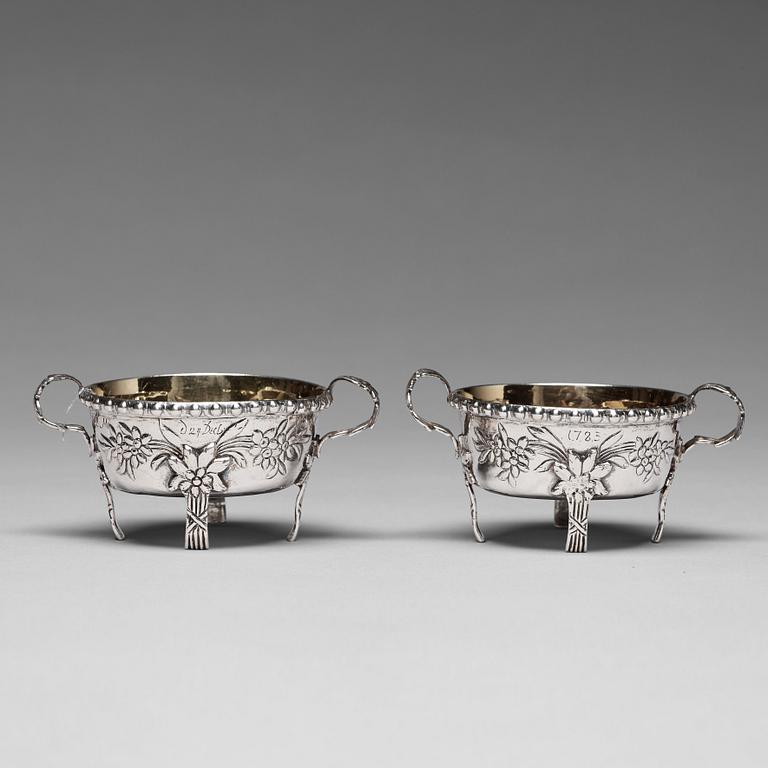 A Pair of Swedish 18th century parcel-gilt silver salts, mark of Sven Dahlström, Gävle 1783.