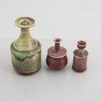 Stig Lindberg, a set of  three stoneware vases, Gustavsberg Studio.