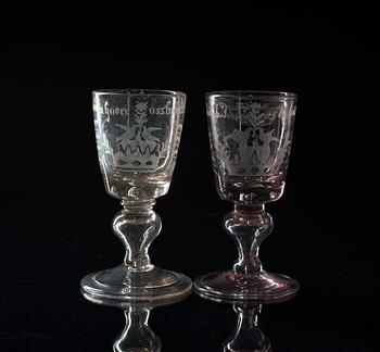 BRÖLLOPSGLAS, två stycken. Tyskland, 1700-talets slut.