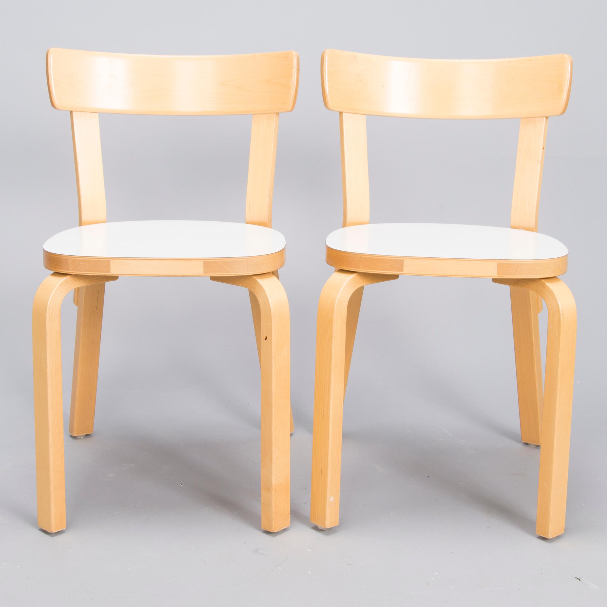 ALVAR AALTO, TUOLEJA, 6 kpl, malli 69, Artek. Malli muotoiltu v. 1935.