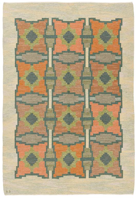 Judith Johansson, a carpet, "Pors" flat weave, approximately 290 x 199 cm, signed JJ.