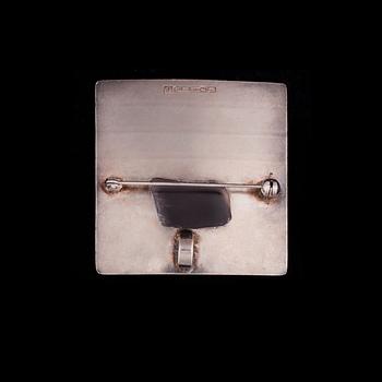 BROSCH / HÄNGE, silver, rosenkvarts. Kaunis Koru Heikki Kaksonen 1964.