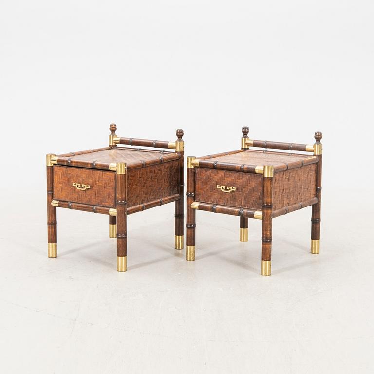 A pair of stained bamboo 1970s bedside tables.