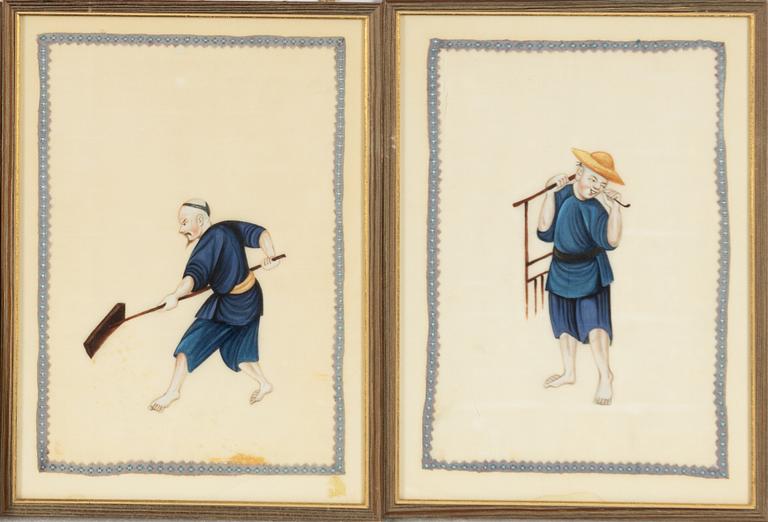 A group of twelve Chinese gouache paintings, late Qing dynasty / around 1900.