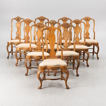 An assembled suite of ten rococo chairs, Western Sweden, later part 18th century.