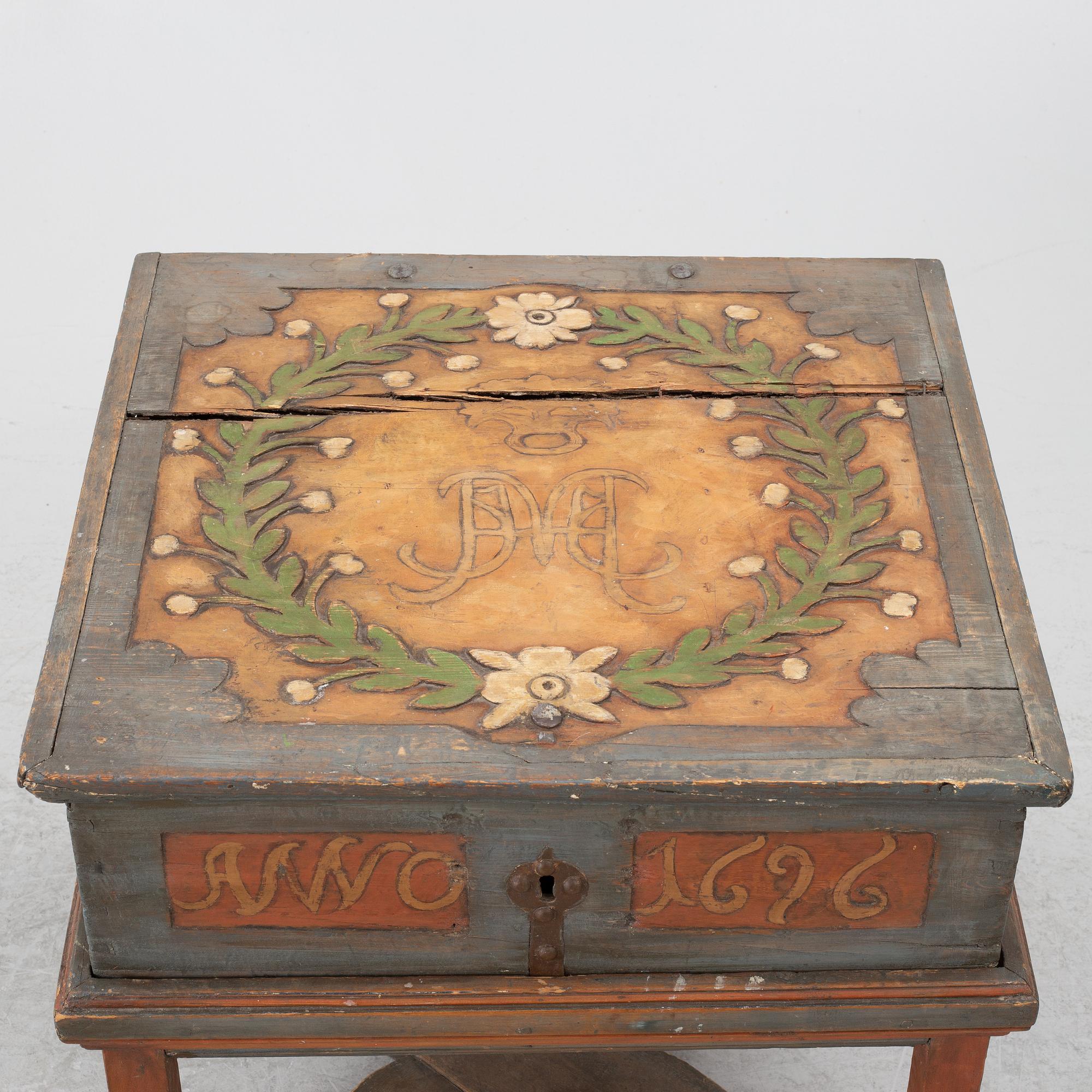 Nattlåda, allmoge, 1600-/1700-tal, daterad 1693.