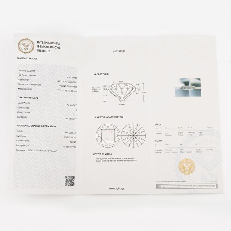 Ring 18K white gold with brilliant-cut diamond 1.42 ct.