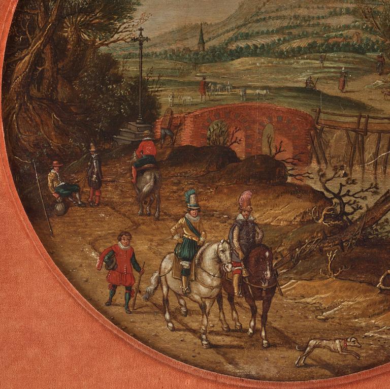 Esaias van de Velde Hans krets, Landskap med ryttare vid kloster.