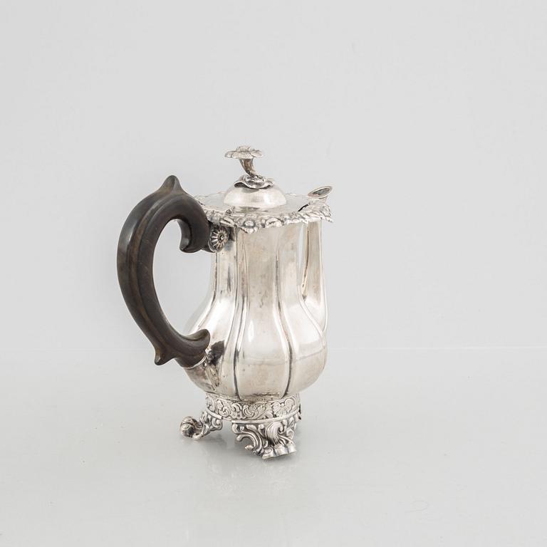 A Swedish silver coffee pot, marks of Johan Boye, Stockholm 1843.