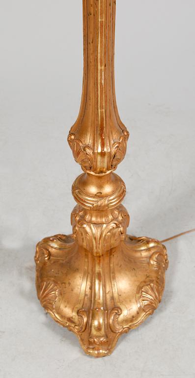 GOLVLAMPA, rokokostil, originalskärm, 1900-talets första hälft.