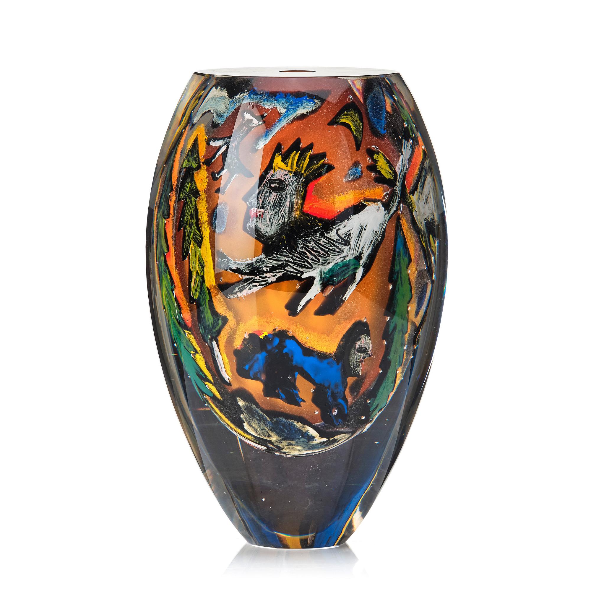 Ulrica Hydman-Vallien, a unique glass vase, Kosta Boda Sweden.
