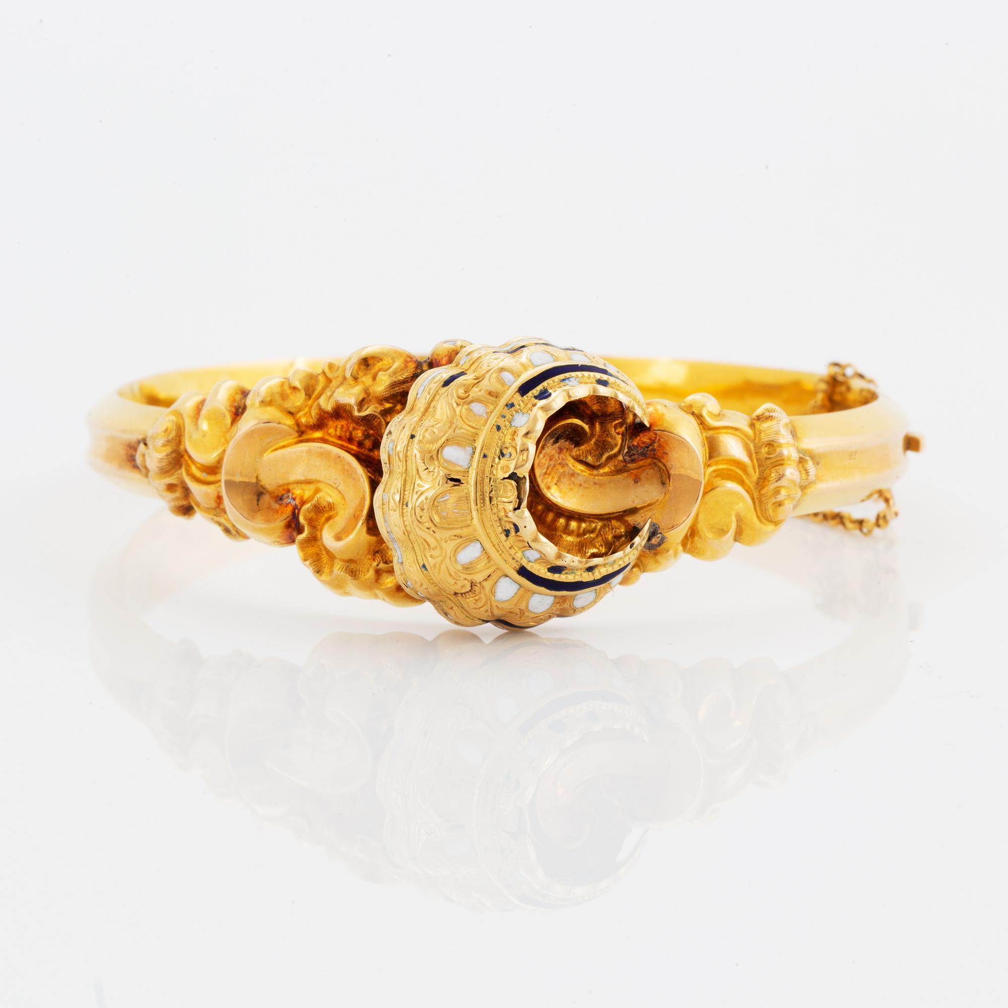 Armring 18K guld och emalj, Carl Otto Zetterberg, Stockholm, 1848.