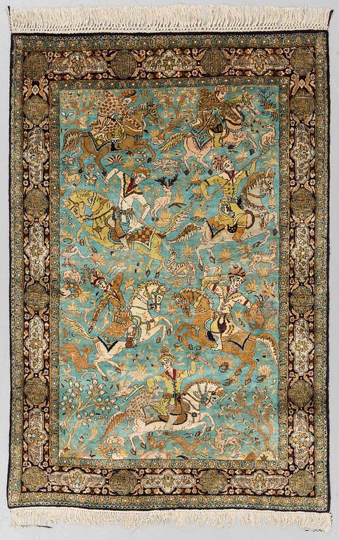 MATTO, an old silk Qum figural, ca 154,5 x 107,5 cm.