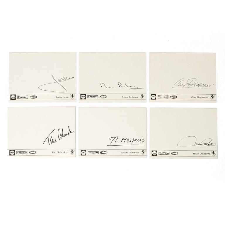 Two autographs, Ronnie Peterson and Niki Lauda.