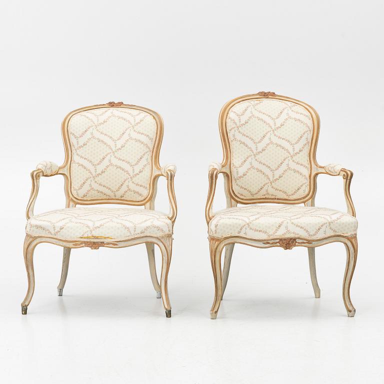 A matched pair of Rococo armchairs, 18th Century.