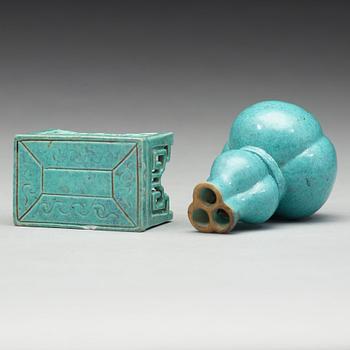 Two 'Robins Egg' glazed minitures, Qing dynasty, 19th Century.