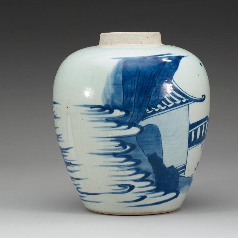A blue and white Transitional jar, 17th Century.