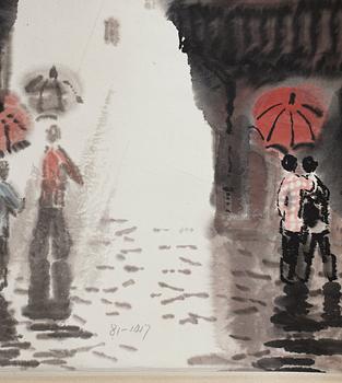 A hanging scroll by Xu Xi (1940-2015) entitled 'Rain of joy in the south' (jiangnan xiyu), signed and dated 1981.