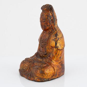 Figurin, Guanyin, lackad brons, Mingdynastin (1368-1643).