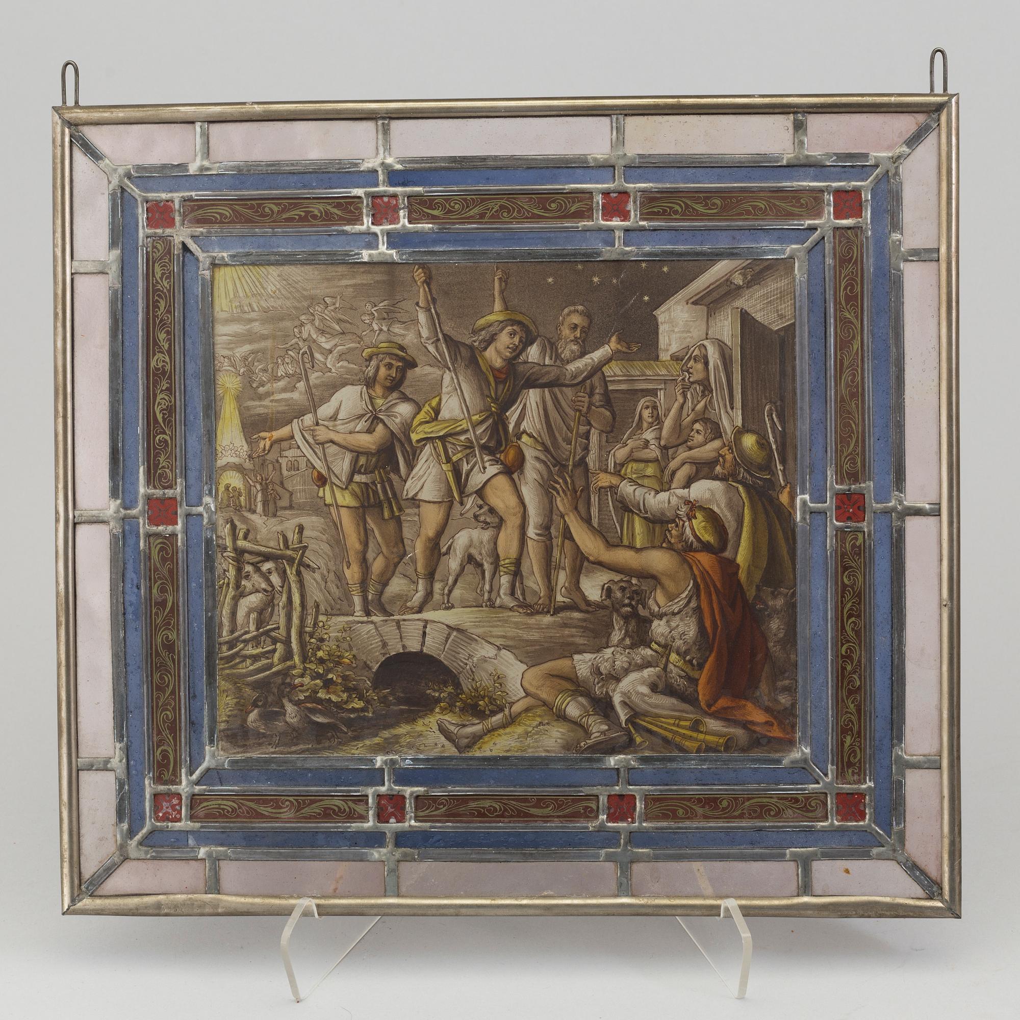 A pair of stained glass windows, circa 1900.