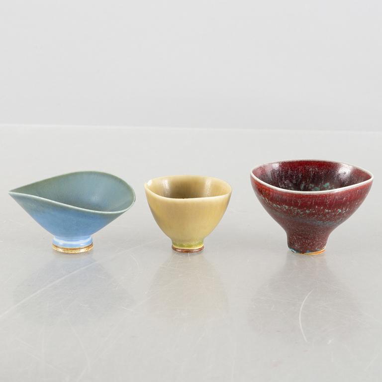 Berndt Friberg, a set of four stoneware miniature vases and three bowls, Gustavsberg Studio.