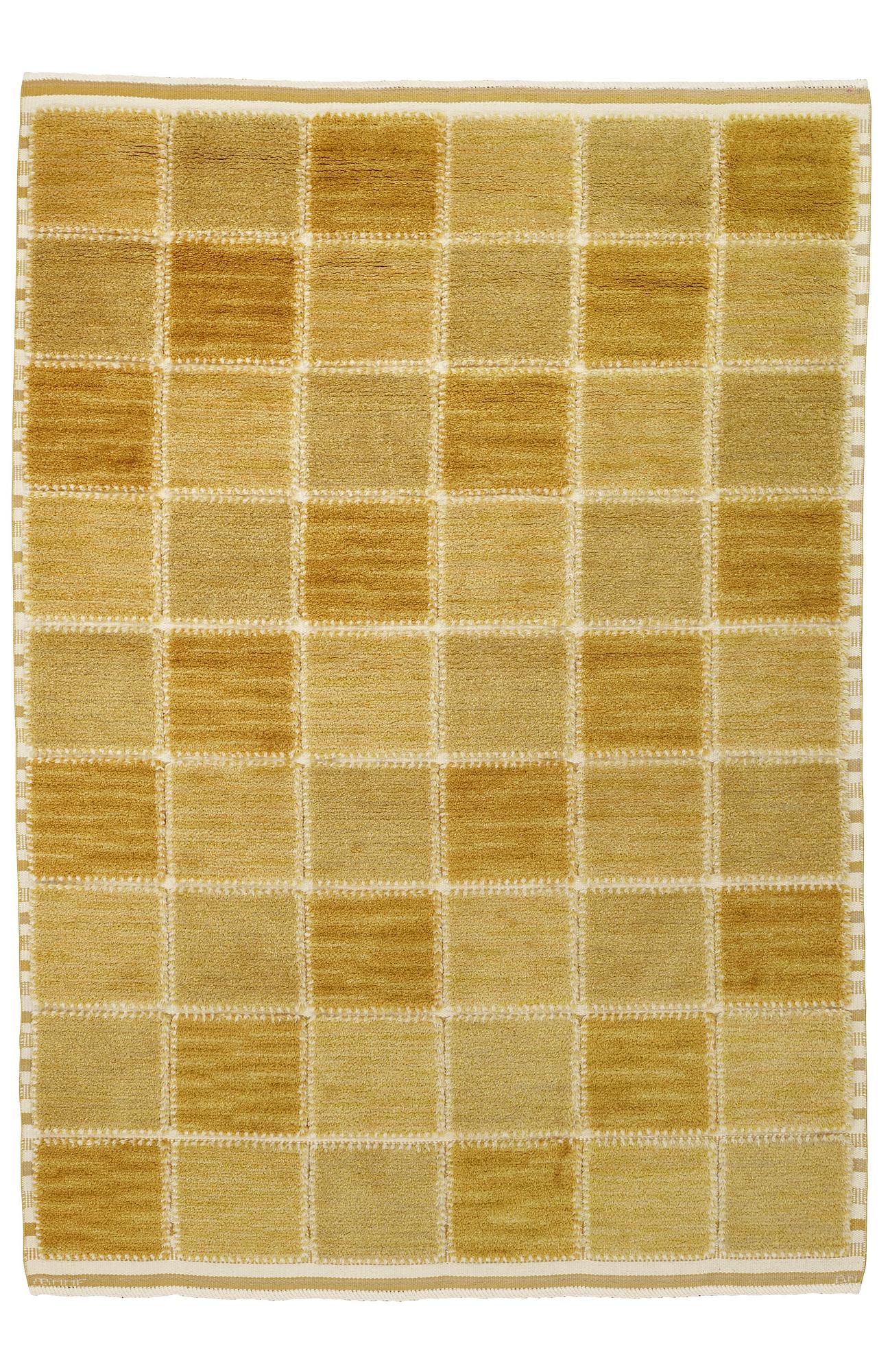 Barbro Nilsson, Matta, "Gyllenrutan", reliefflossa, ca 255 x 177-178 cm, signerad AB MMF BN.