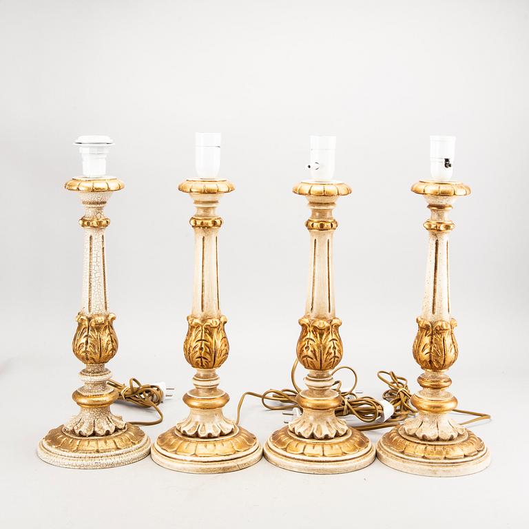 Four mid 20th century wood table lamps by Paoletti, Firenze Italy.