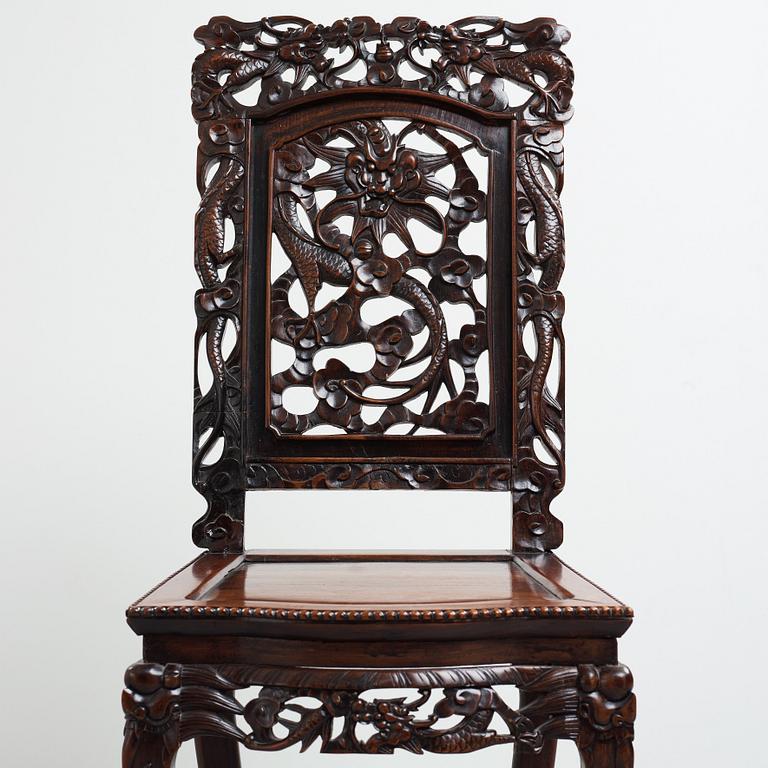 A Chinese wooden chair, Qing dynasty, 19th Century.