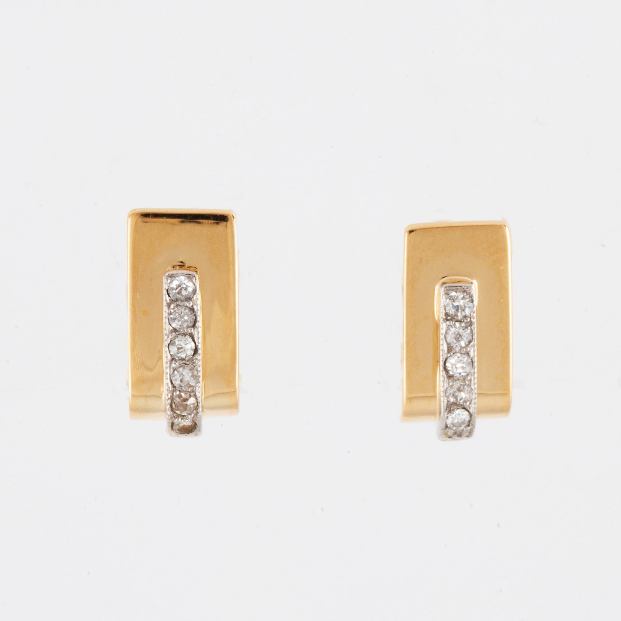 18K yellow gold old-cut diamond earrings.