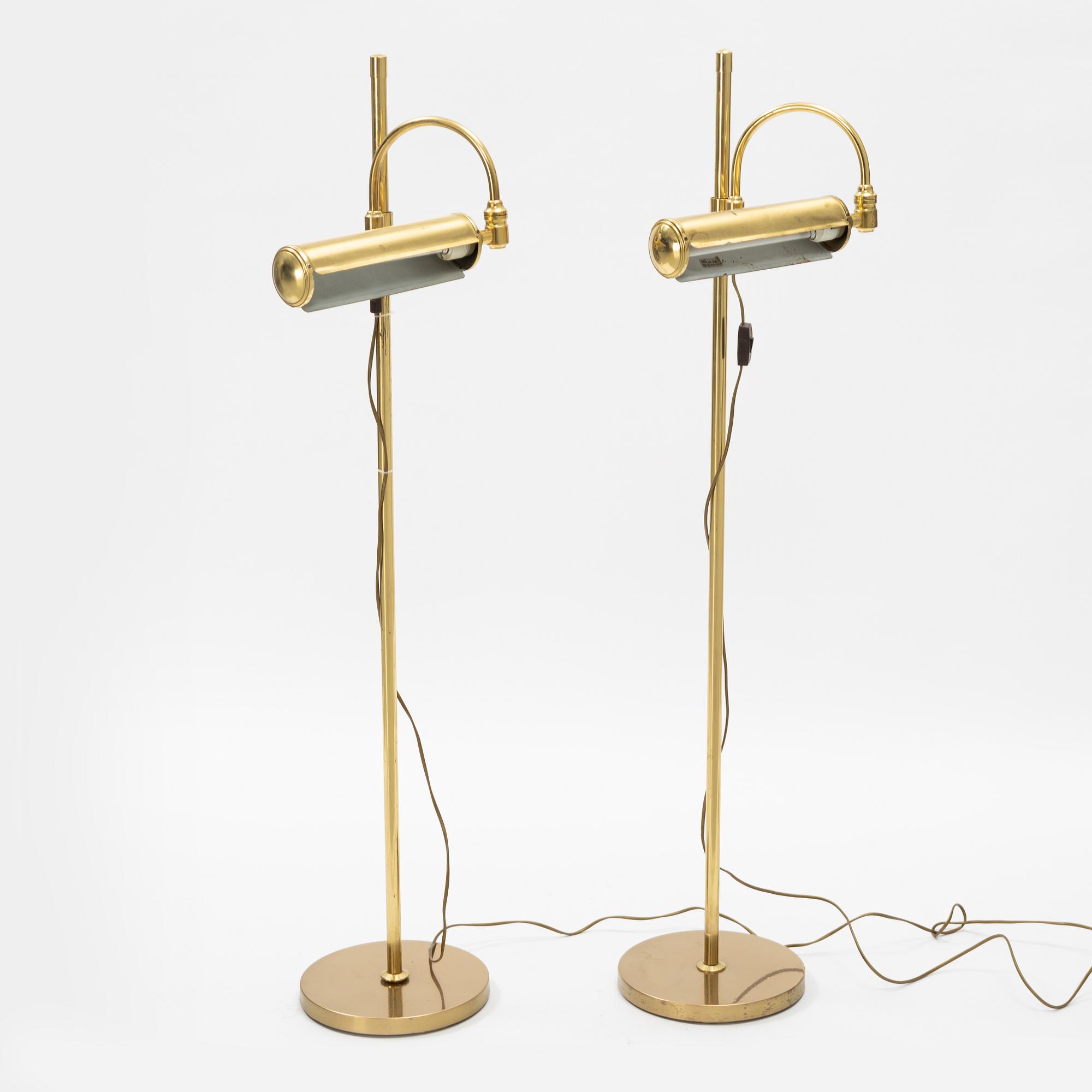 A pair of brass 'G-28' EWÅ floor lamps, late 1900's.