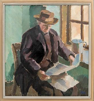 Henry Mayne, "Old Man Reading Newspaper".