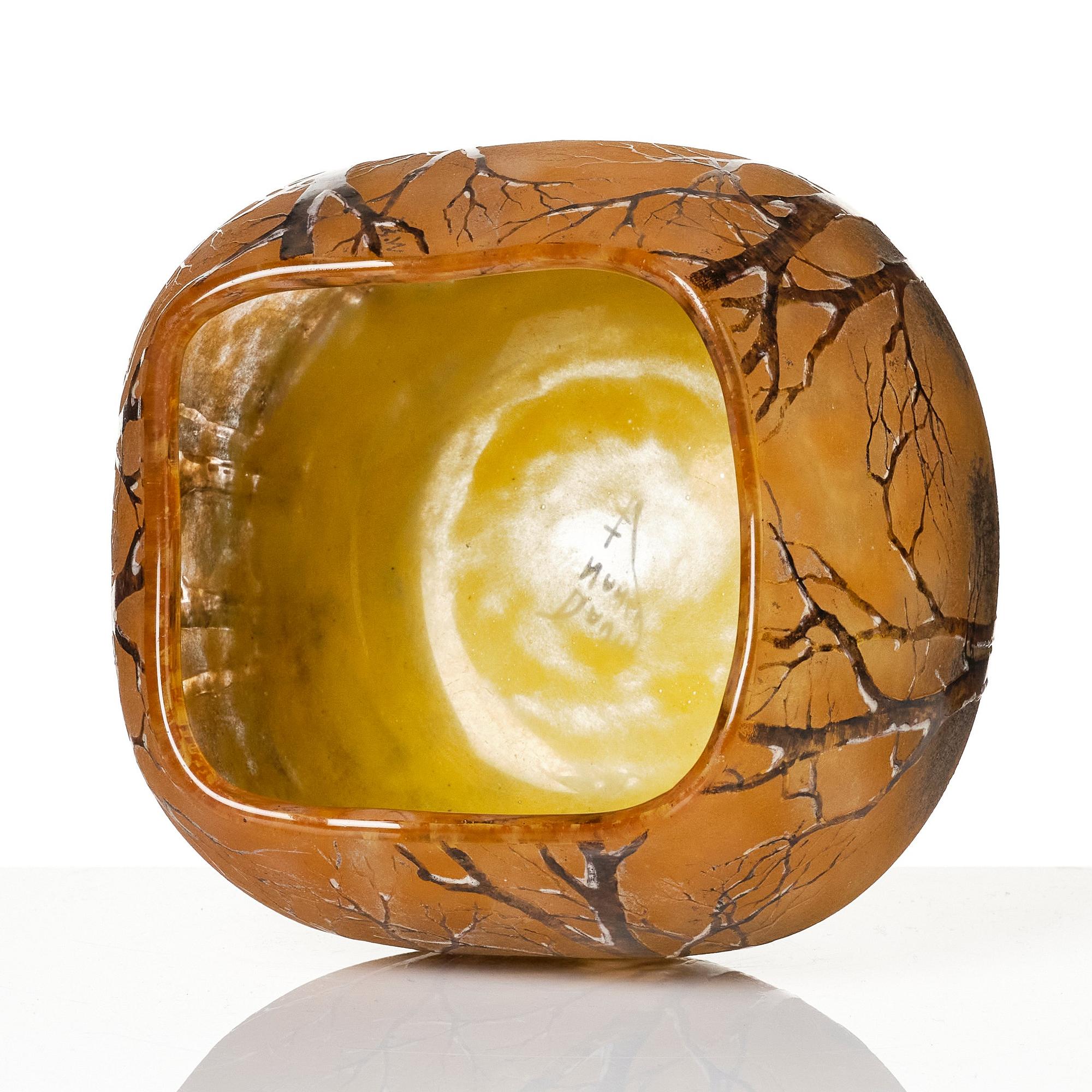 Daum, a four-sided Art Nouveau enamelled cameo glass bowl, Nancy France.