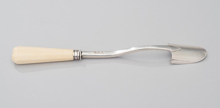 A silver and bone Stilton spoon London 1830.