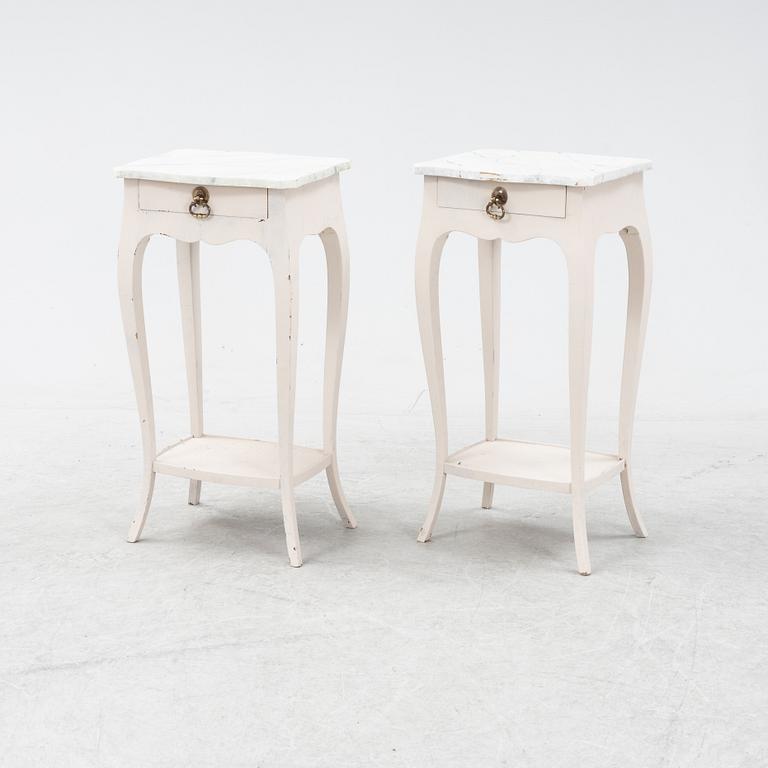 A pair of painted bedside tables, mid 20th Century.