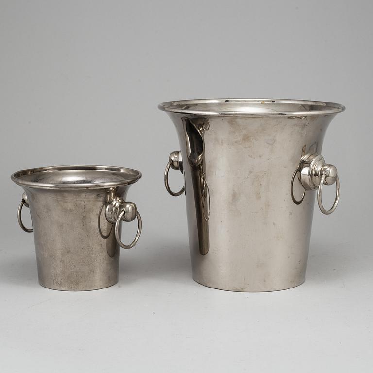 A silver plated wine cooler and ice bucket, one by O H Lagerstedt A-B Eskilstuna, mid 20th century.