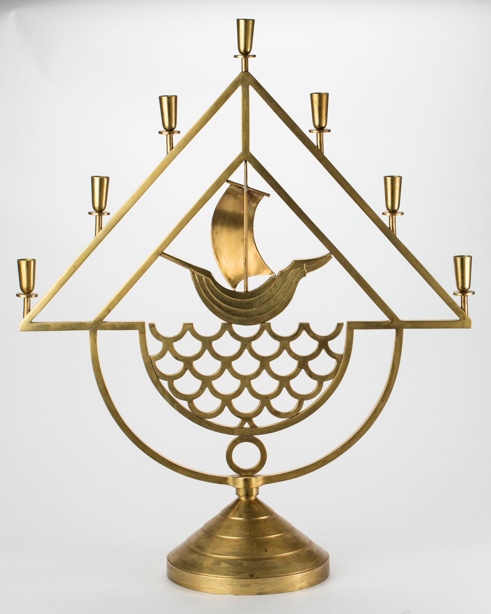 KANDELABER/LJUSSTAKE, mässing, Lars Holmström, Arvika. 1930-tal.