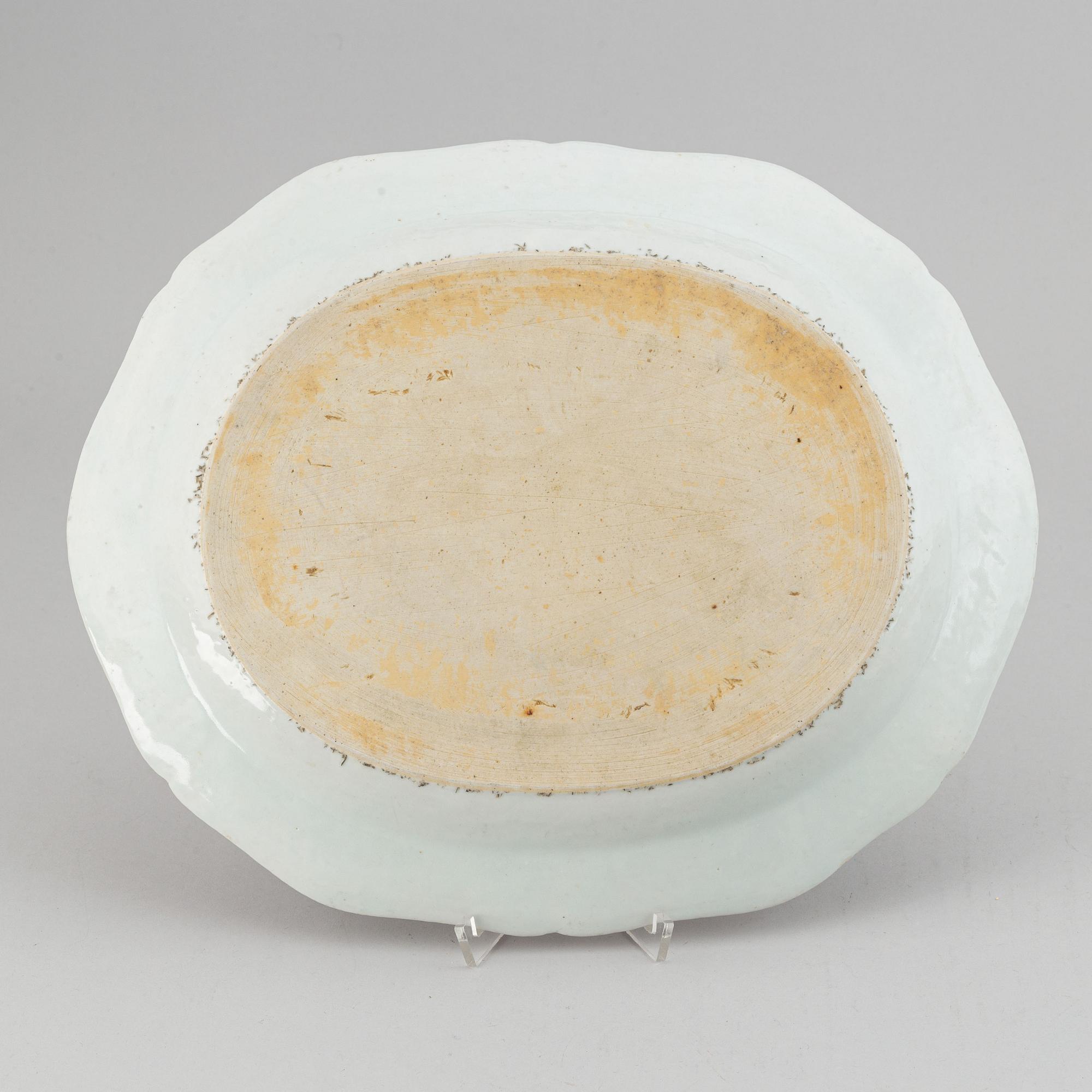 Two famille rose serving dishes and a sauce boat, Qing dynasty, Qianlong (1736-95).