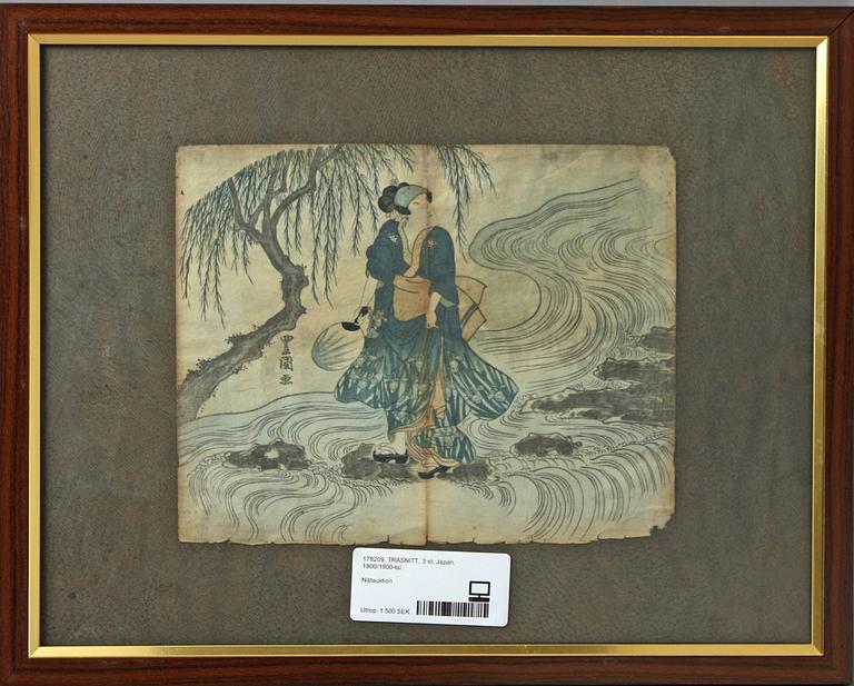 TRÄSNITT, 3 st, Japan, 1800/1900-tal.