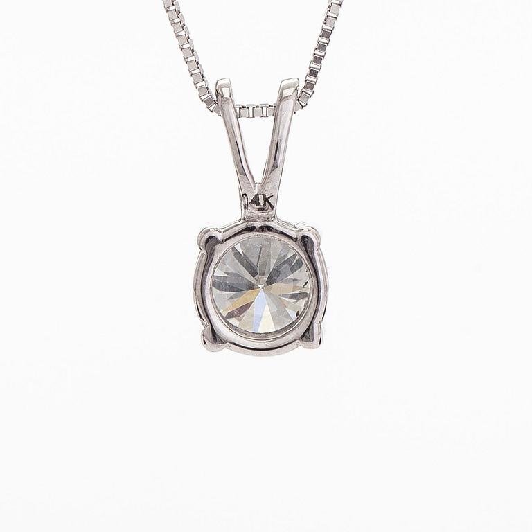 A 14K white gold necklace, with a brilliant-cut diamond pendant.